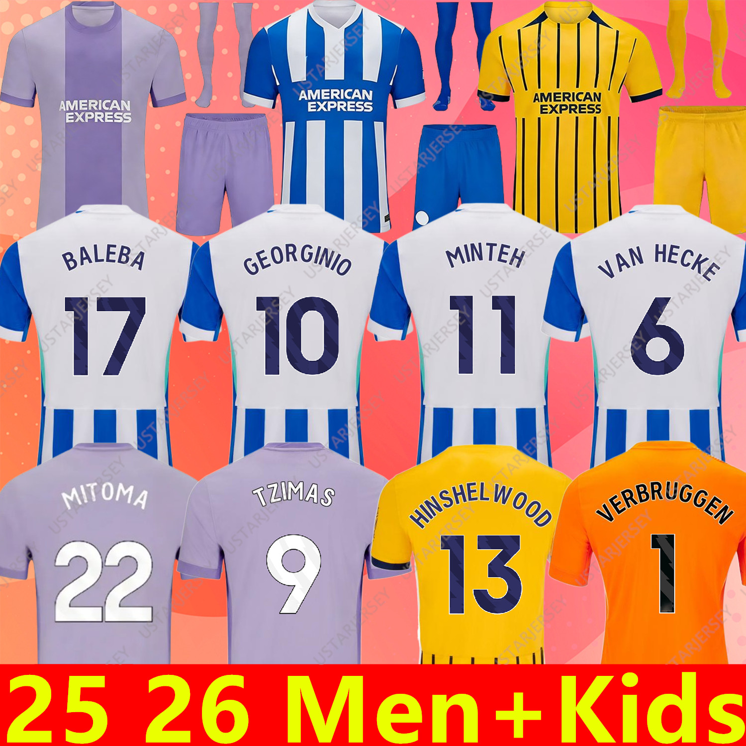 25 26 Brighton 2025 2026 SOCCER JERSEYS home away HINSHELWOOD GRUDA 8 ADINGRA MINTEH 17 PEDRO MITOMA 22 BALEBA GEORGINIO MAN FAN KIDS JERSEY FOOTBALL SHIRTS set THIRD