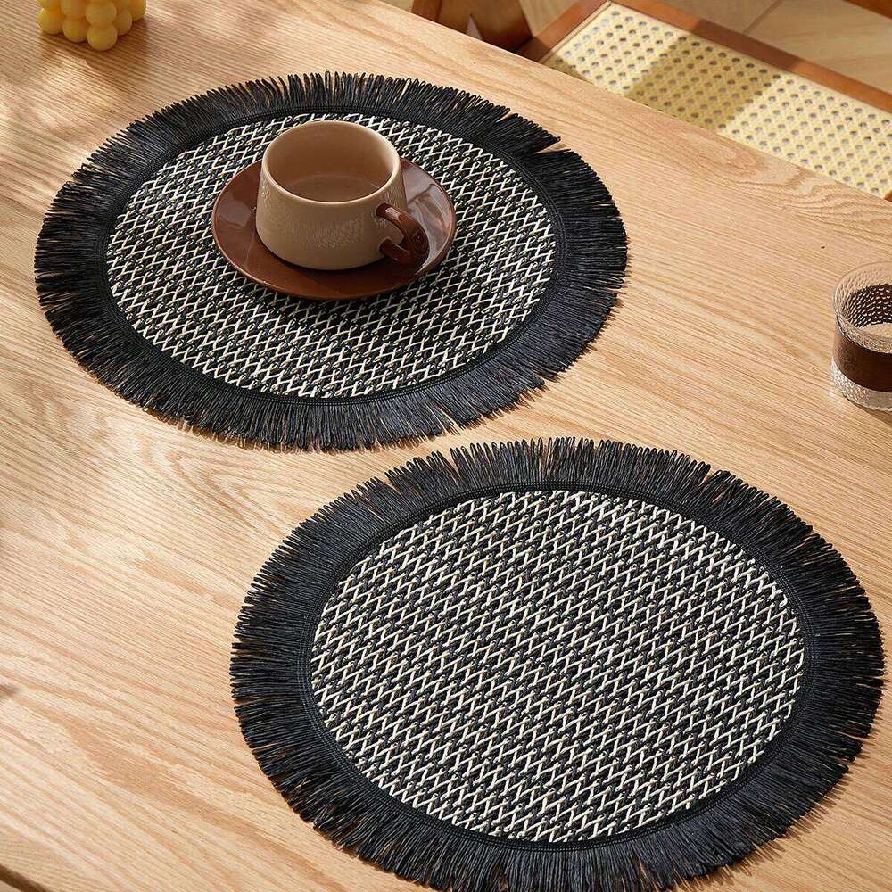 4Pcs Bohemian Placemats For Restaurant Dining Woven Paper Table Mat Round Place Mat 26L0122 B2