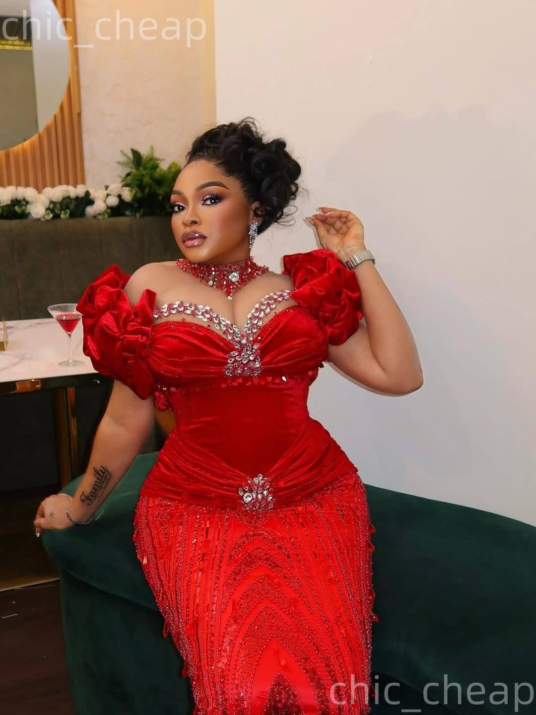 Aso Ebi Nigerian Red Sheath Prom Dresses 2026 Crystals Sheer Neck Sequined Evening Formal Party Second Birthday Engagement Gowns Dress For Special Occ