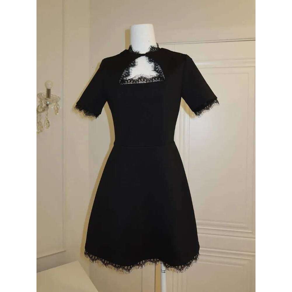 Tossy Black Lace Hollow Out Mini Female Patchwork Short Sleeve Sexy High Waist Party Women's Casual Printed Dress