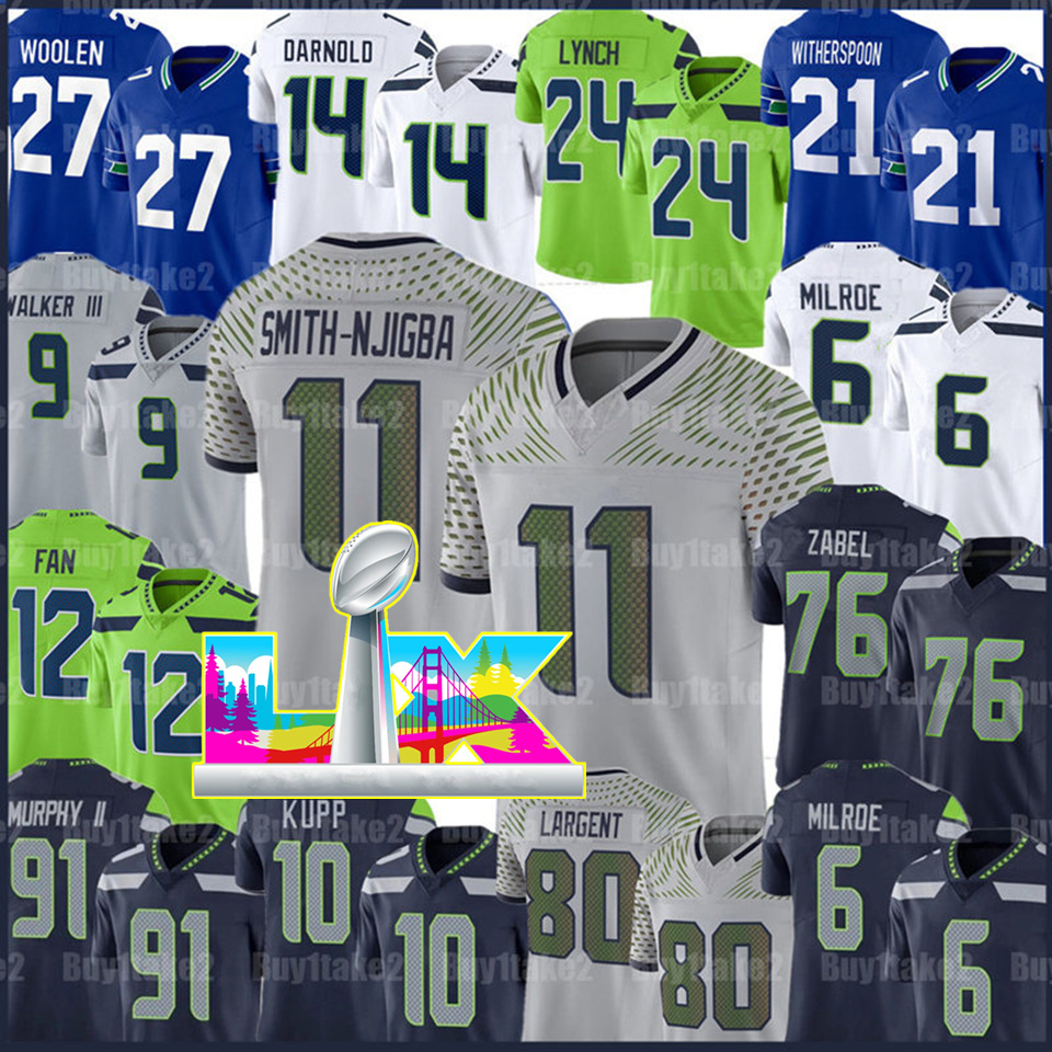 11 Jaxon Smith-Njigba Cooper Kupp Sam Darnold Football Jersey Devon Witherspoon Seahawkss Steve Largent Kenneth Walker Jalen Milroe Jake Bobo Zabel Nick Emmanwori