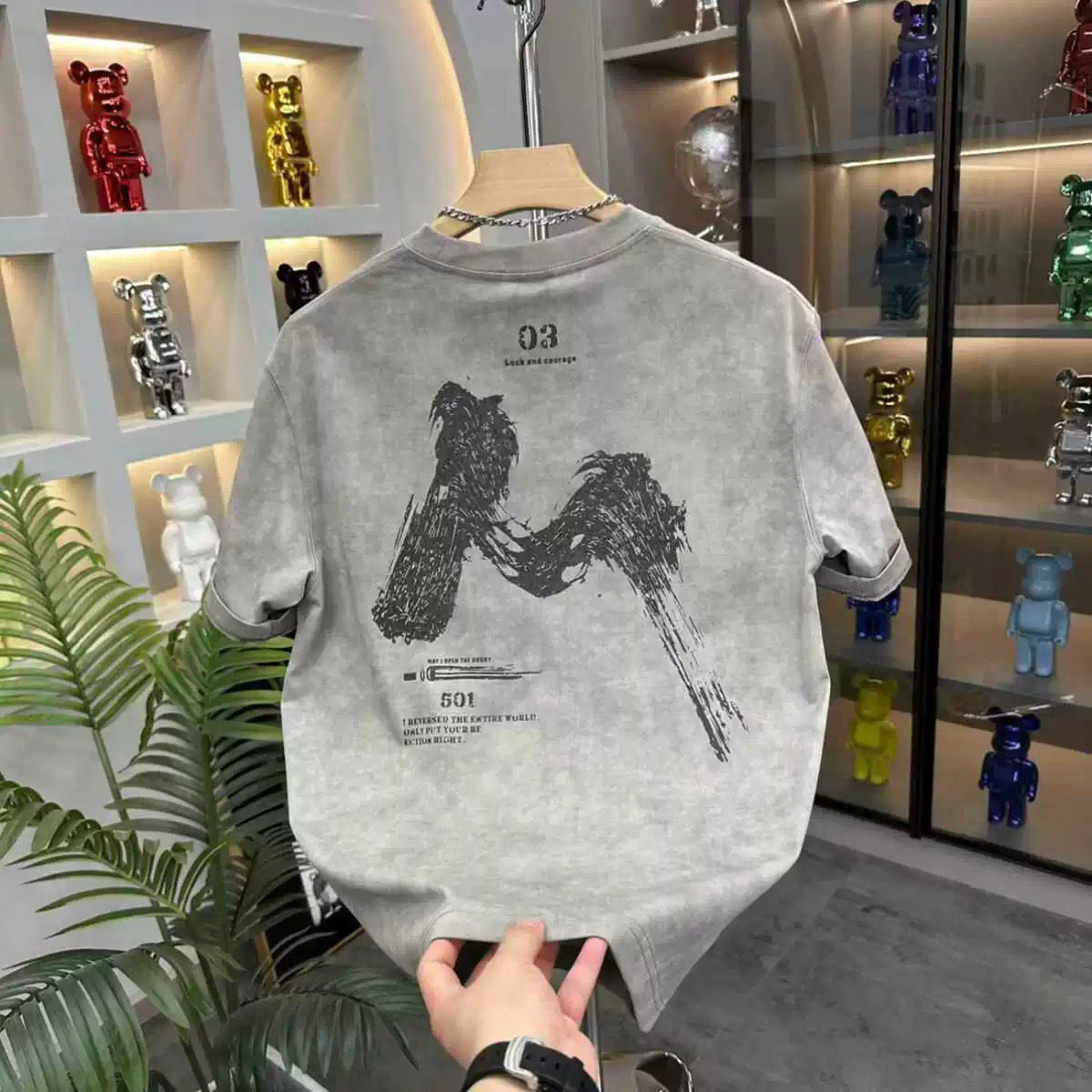 Printed Letter Trendy Casual INS-Style Slim-Fit Top Loose & Handsome Summer New Washed T-Shirt for Guys