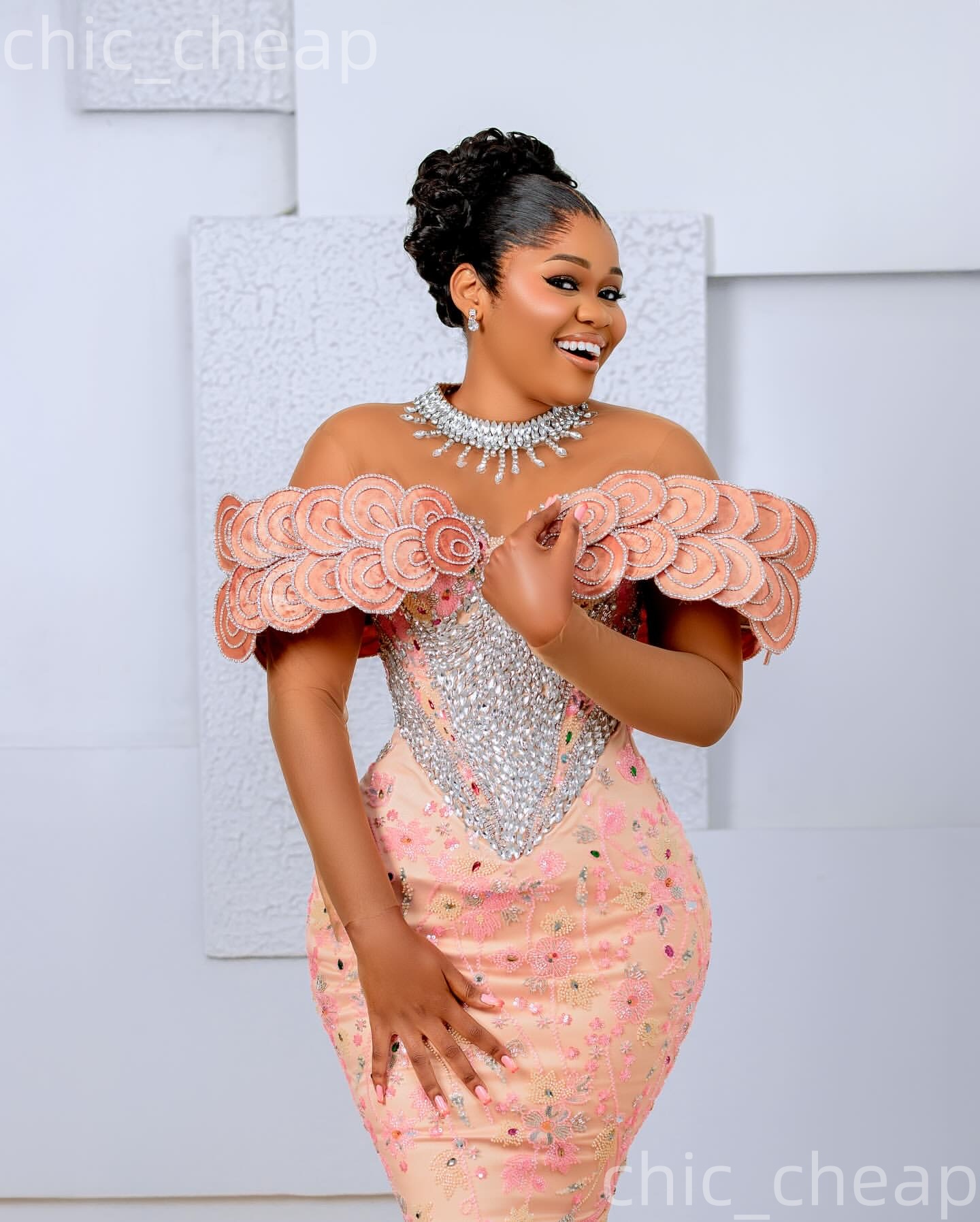 Aso Ebi 2026 Nigerian Pink Mermaid Prom Dresses Florals Crystals Sequined Evening Formal Party Second Birthday Engagement Gowns Dress For Special Occa