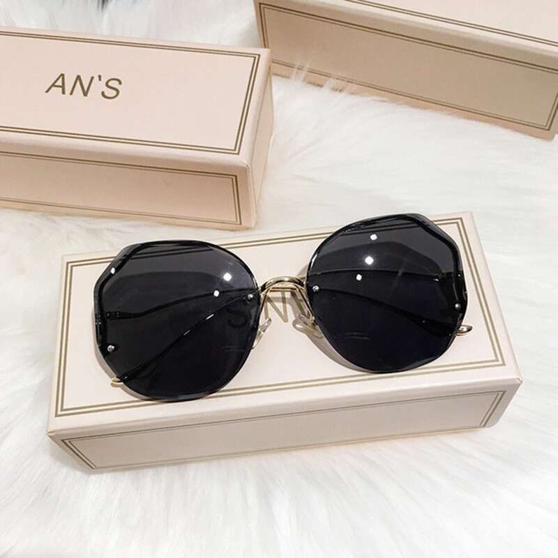 new fashion frameless cut edge for women multishape metal curved temples internet celebrity street style sun protection sunglasses