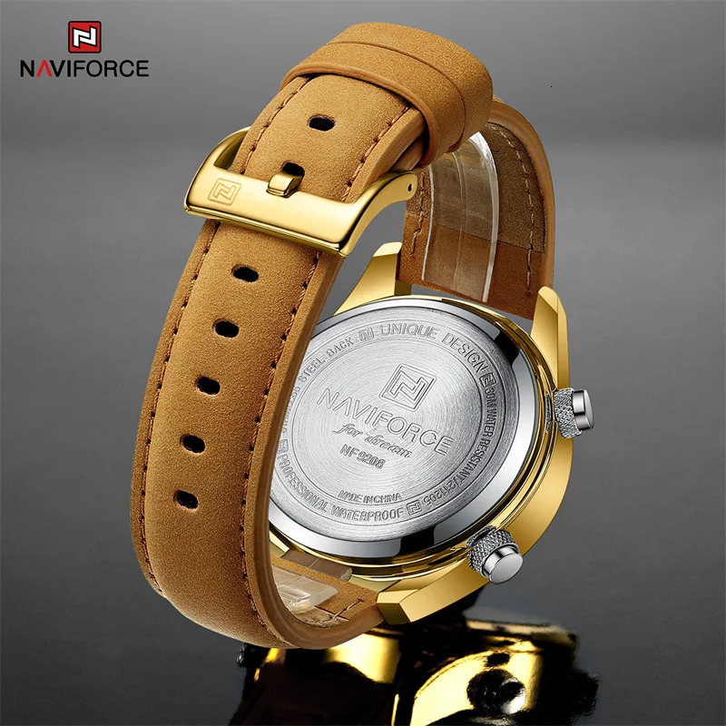 NAVIFORCE Original Watches For Men Casual Sport Chronograph Alarm Quartz WristWatch Leather Waterproof Digital Clock 9163 260114