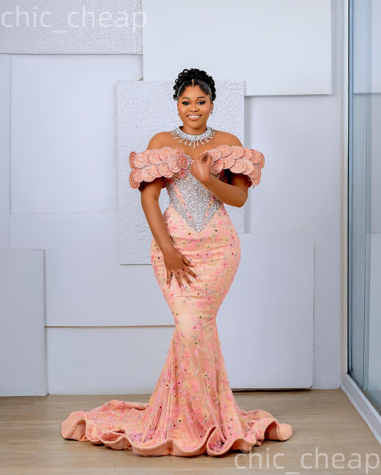 Aso Ebi 2026 Nigerian Pink Mermaid Prom Dresses Florals Crystals Sequined Evening Formal Party Second Birthday Engagement Gowns Dress For Special Occa