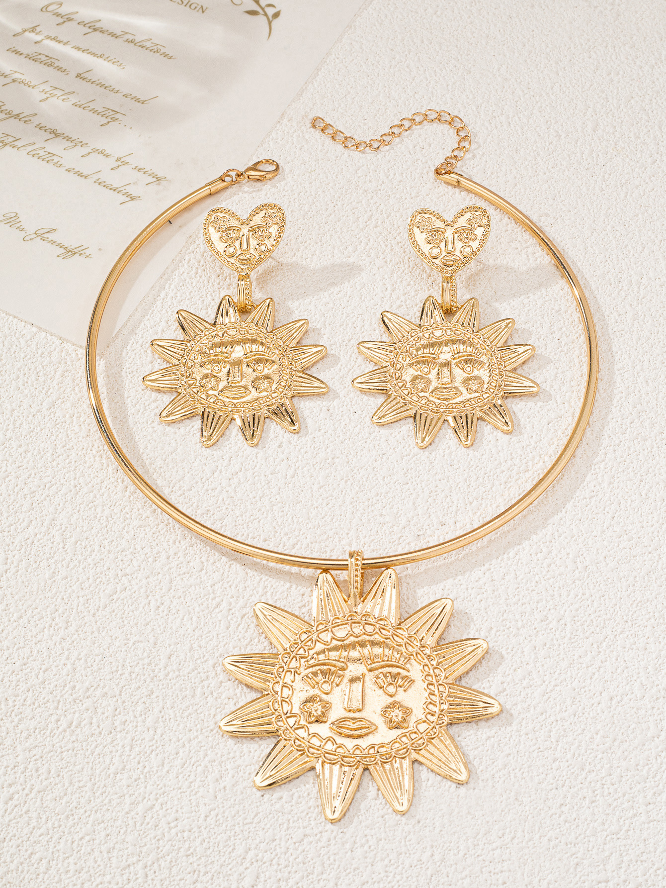 Vintage Jewelry Set European And American Style Personality Trendy Simple Fashion Sunflower Pendant Heart Earrings Exaggerated Niche Versatile Earring