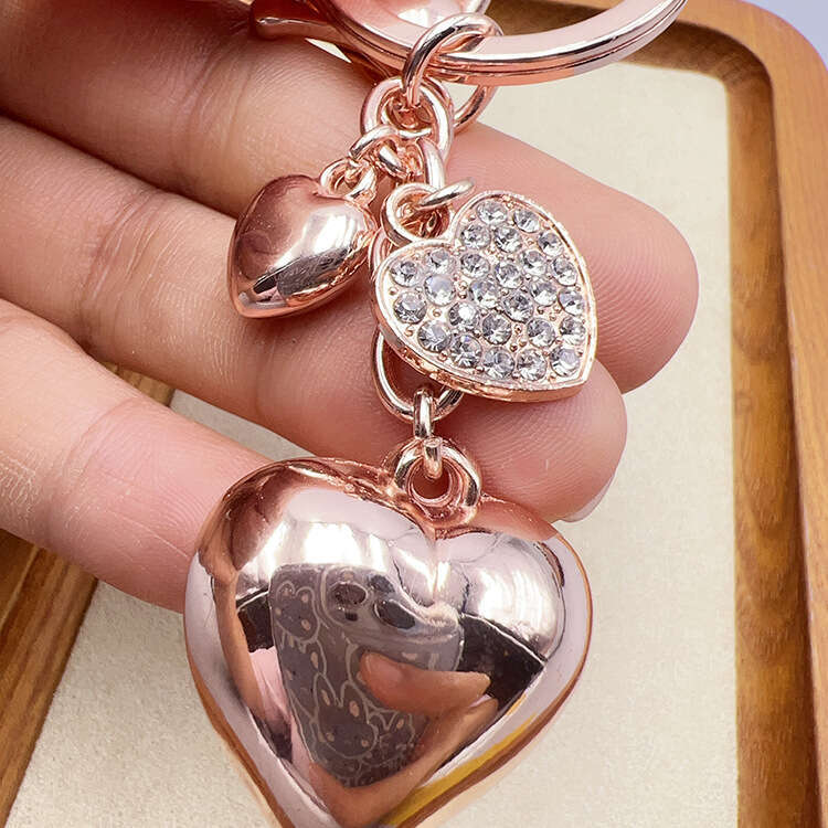 crossborder european american fashion simple large and small heartshaped diamondstudded keychain creative bag pendant accessory