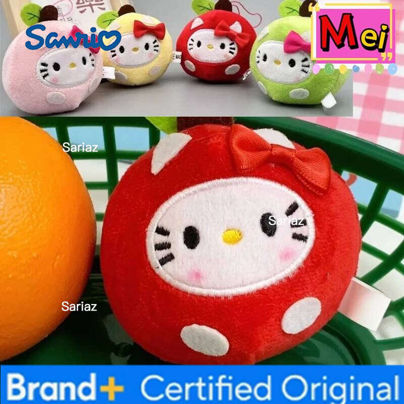 Sanrio New Cute Kitty Keychain 3-Inch Apple Shaped Plush Toy Chain Car Decoration Doll Christmas Birthday Gift H260105