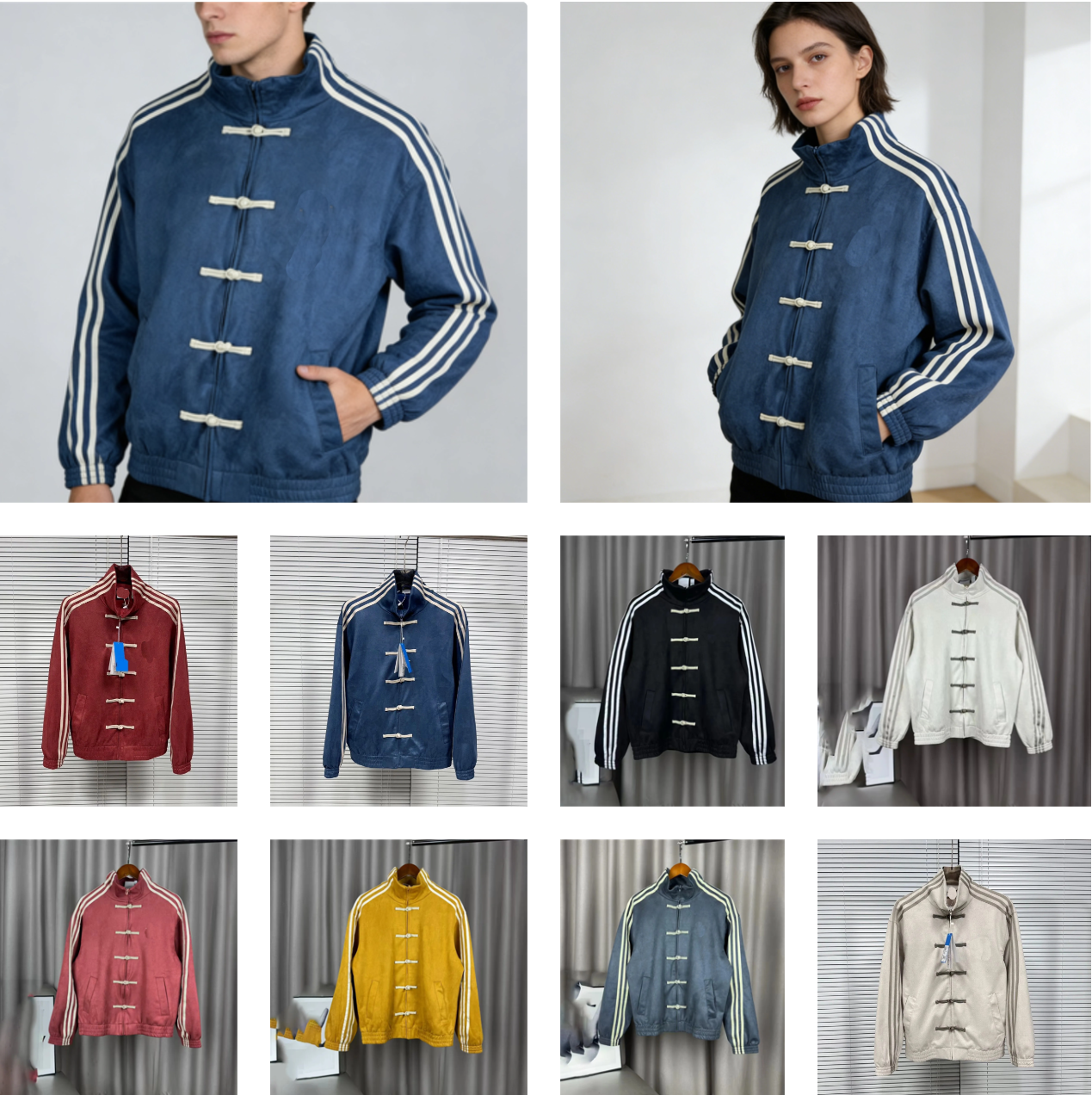 12A LOGO Designer jacket made of pure cotton embroidered with three stripes for men and women in spring Tang style suit Chinese style buttoned suede stand up collar top