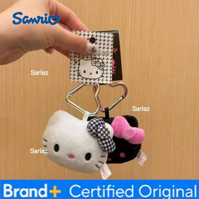 Sanrio Plush Toys Keychain Hello houndstooth heart Buckle Anime Kitty Cat Cute Bag Pendant Accessories Girl's Holiday Gift H260105