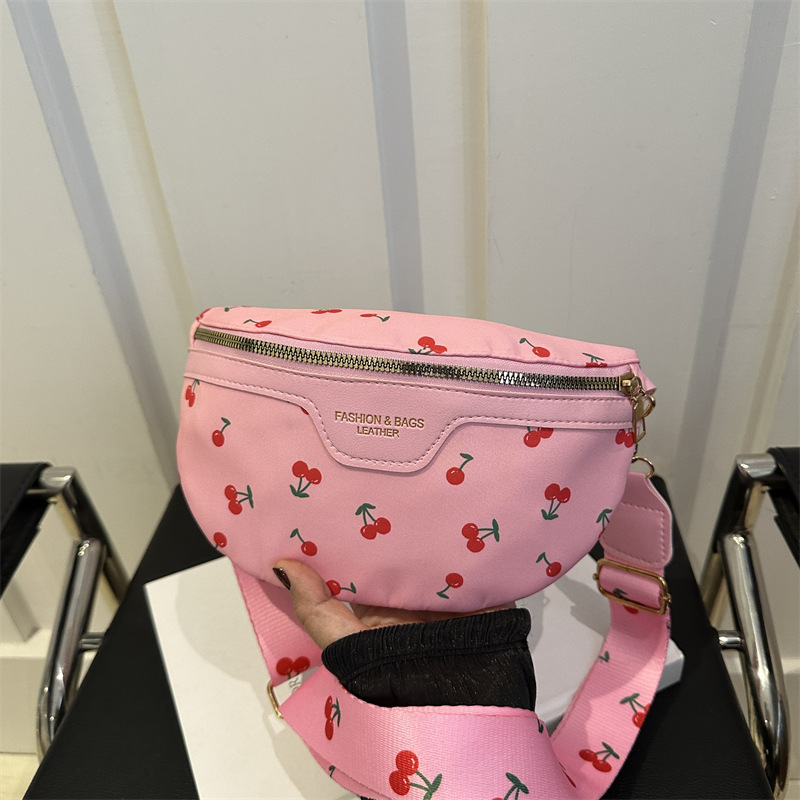 2026 Spring Summer Women's Cherry Print Crossbody Bag Niche Minimalist Premium Texture Chest Sling Bag