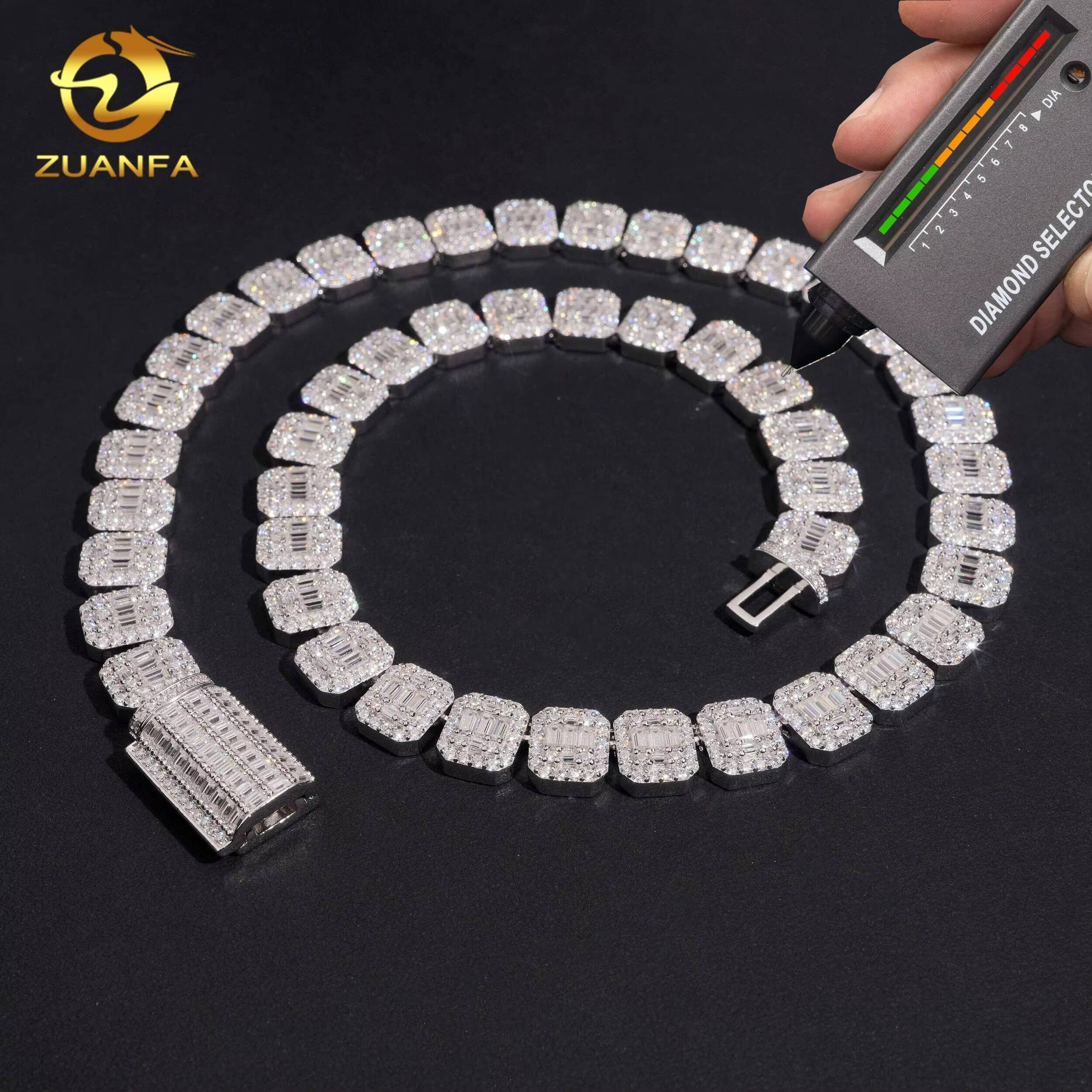 Hip Hop Jewelry 13MM Moissanite Diamond Cuban Link Chain Baguette Cut 925 Silver Iced Out Cuban Link With GRA Certificate