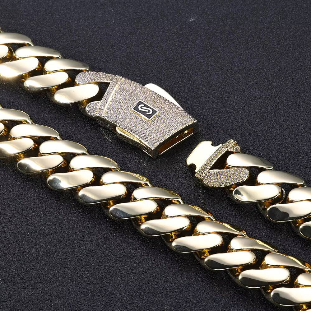 High Quality 925 Silver Monaco Chain Cuban Link Necklace with 14K Iced VVS Moissanite Clasp Smooth Cuban Chain Bracejewelry