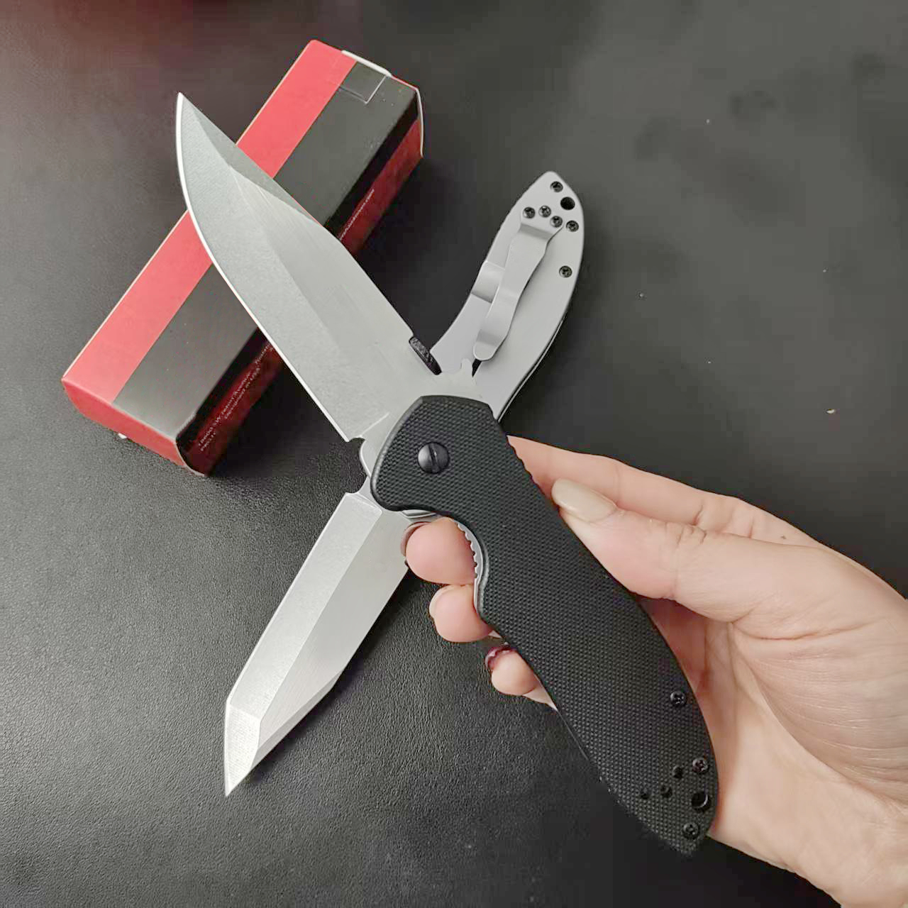 High Quality 6834 Survival Folding Knife 8Cr14Mov Stone Wash Blade G10 with Steel Sheet Handle Outdoor EDC Pocket Tactical Knives