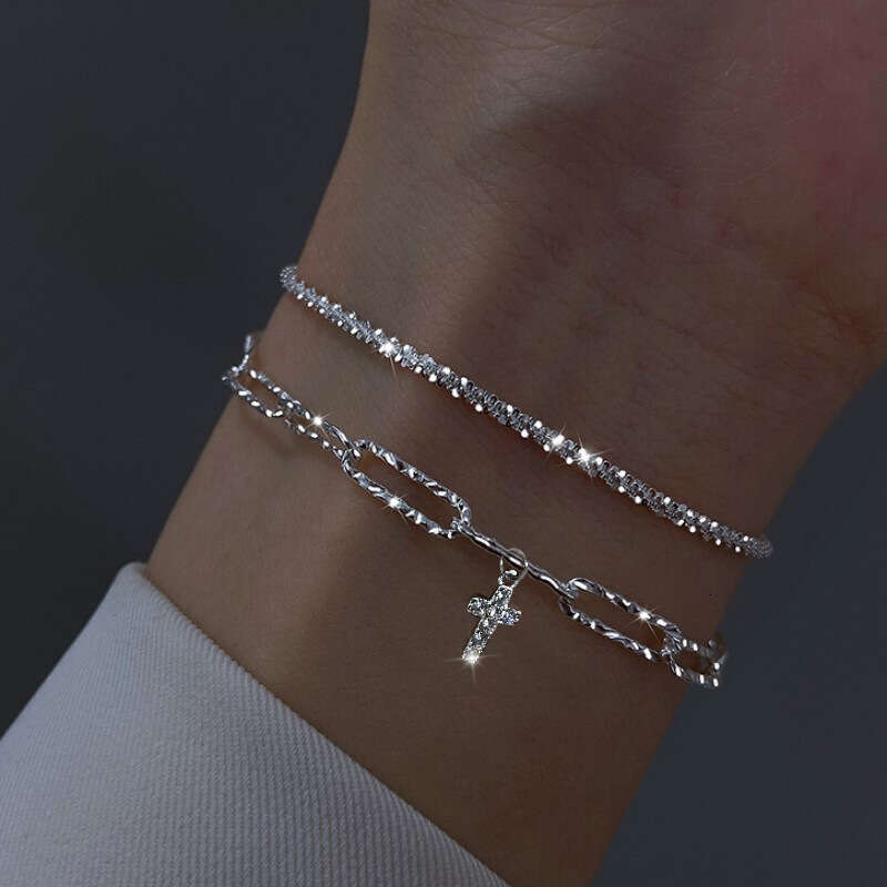 Bracelets for Women Gold Bracelet Set Niche High End Sparkling Simple Ins Style Two Piece Jewelry