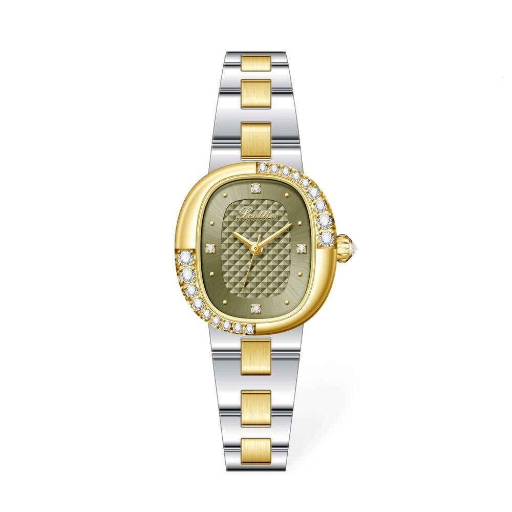 With Box Design Manufacturer Supply Dainty Oval Diamond-Studded Diamond Small Gold Bean Steel Band Watch Free gift