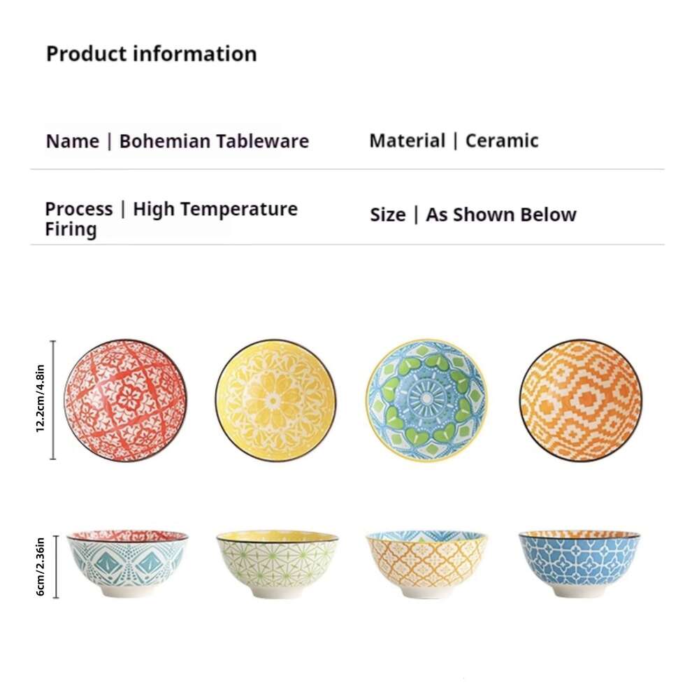Bohemian Ceramic Bowl Set - Salad, Dessert, Soup, Fruit, Appetizer Snack Nut Bowls, Dishwasher & Microwave Safe