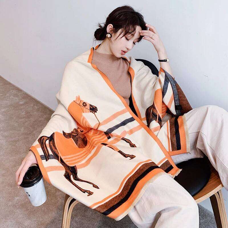 Luxury Winter Cashmere Scarf Women Design Warm Pashmina Blanket Horse Scarves Female Shawl Wraps Thick Foulard Bufanda
