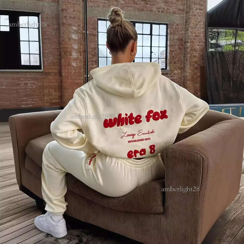 White Foxliness hoodie Set Womens Two Piece Set Spring Fleece Tracksuit With Graphic Print whites foxset Loose Jumpers Two-Piece Sweatsuit Men And Women f72