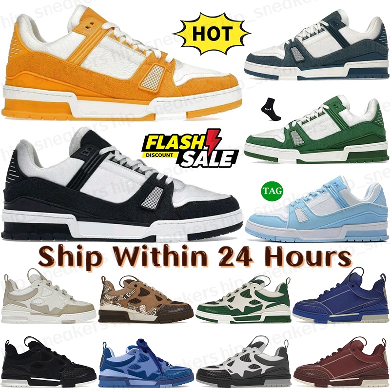 Luxury designer Shoes Mens Trainers women Sneakers Blue Denim black white Snake Skin womens casual Skate Sneaker men platform France Logo Embossed Trainers EUR 36-45