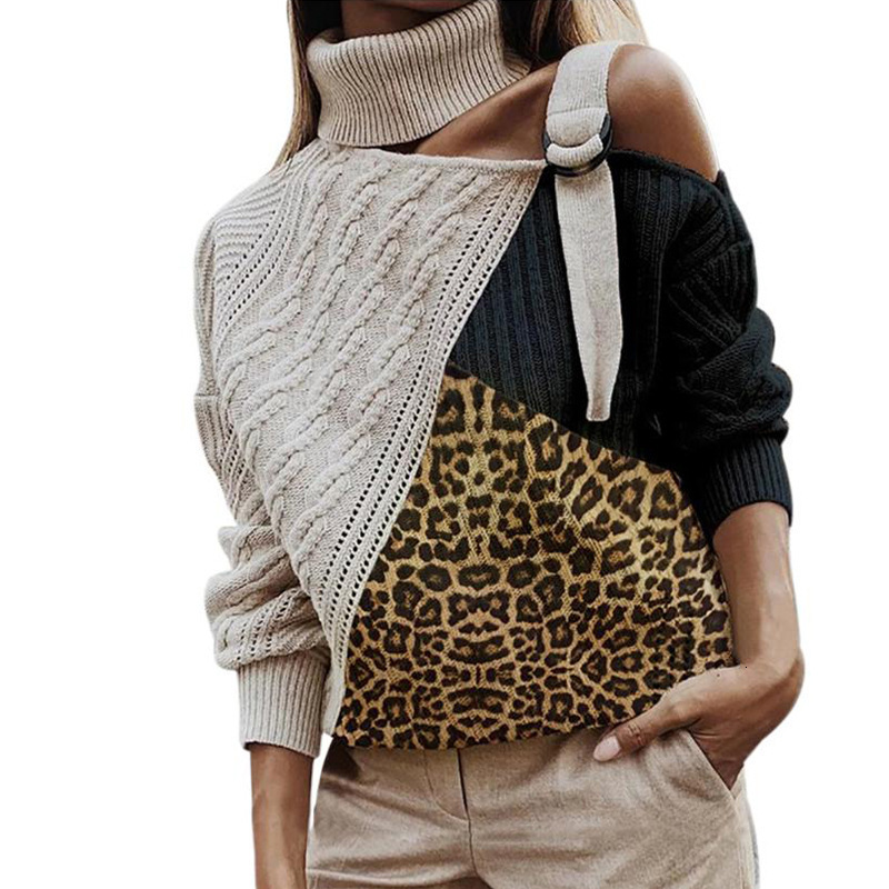 2024 Autumn Winter Sweater Ladies fashion Leopard Stitching Knitwear Womens Sweater 201017