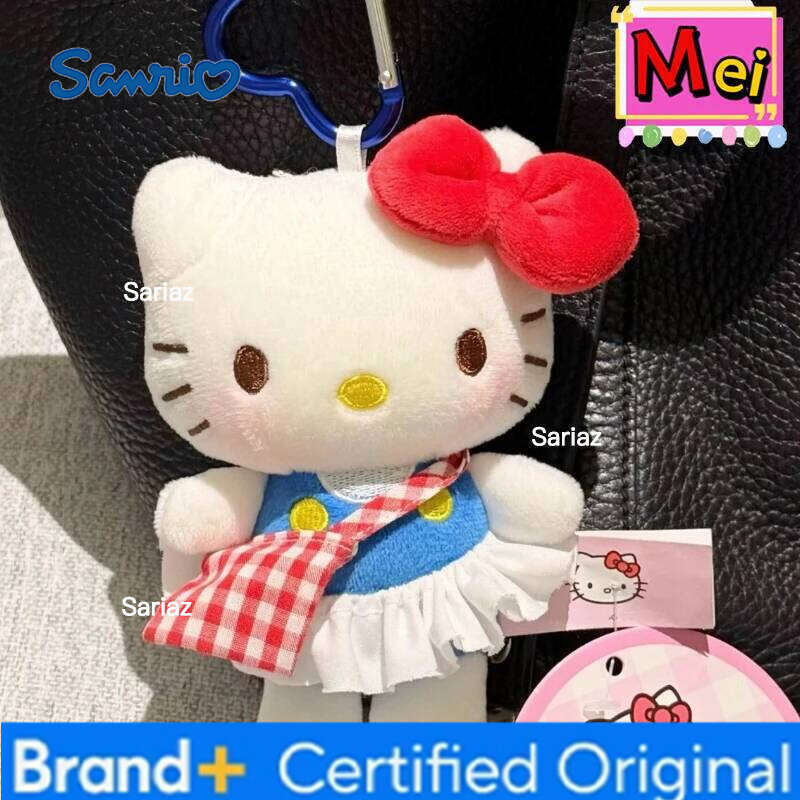 Sanrio New Cartoon Bow Kitty Keychains Cute Kitten Dress High Quality Plush Toy Doll Girl Backpack Pendant Car Decoration Gift H260105