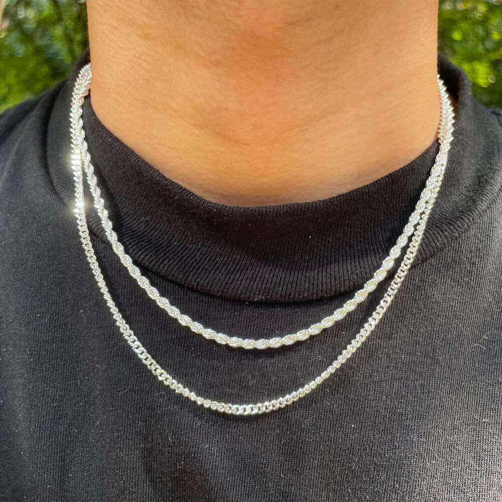 Amazon Hot Sale Stainless Steel Braided Cuban Double Layer Stacked Necklace Layered Non-Fading Men's Clavicle Chain Jewelry