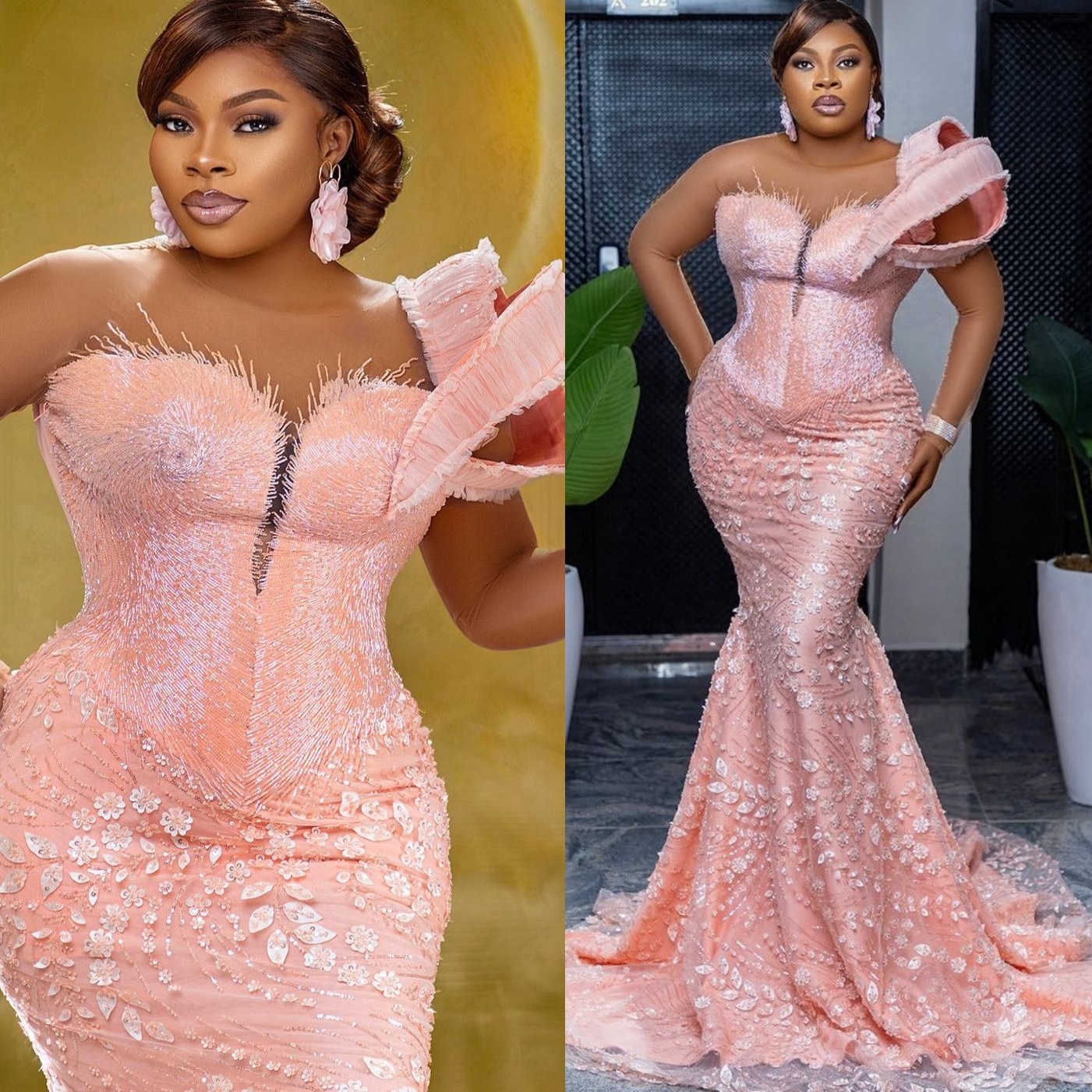 Aso Ebi 2026 Nigerian Pink Mermaid Prom Dresses Beaded Floral Lace Vintage Evening Formal Party Second Birthday Engagement Gowns Dress For Special Occ