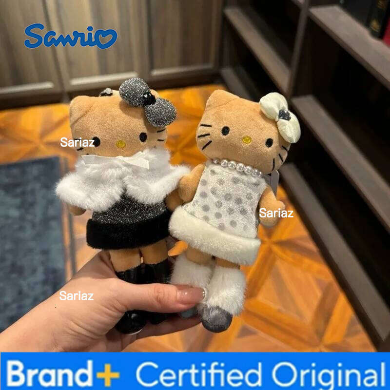 Sanrio NEW Cute Long-legged dark skin lady Plush toy Keychains Winter Wrap Kitty cat Small Pendant Anime Plushie Doll Gift H260105