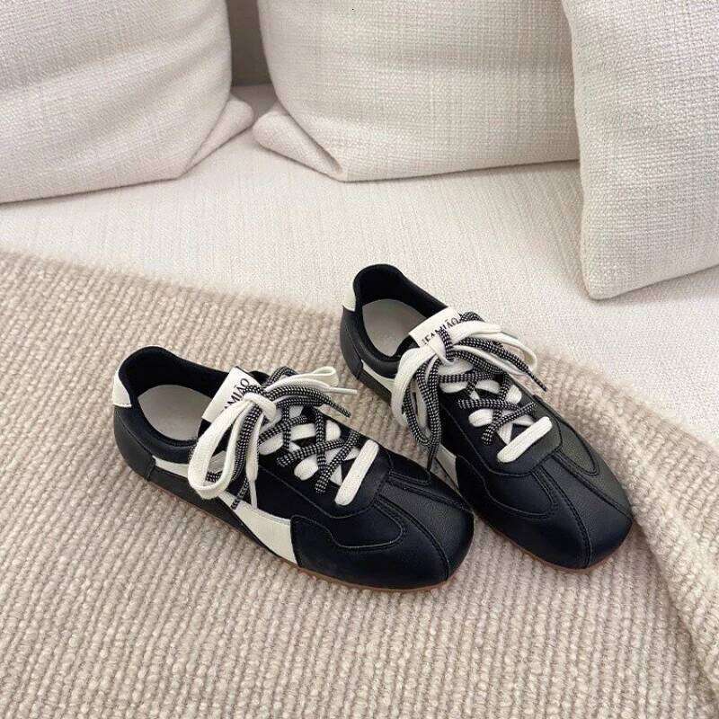 College style colour-blocked lace-up trainers for women 2025 spring and autumn round-toe low-top trendy flat shoes