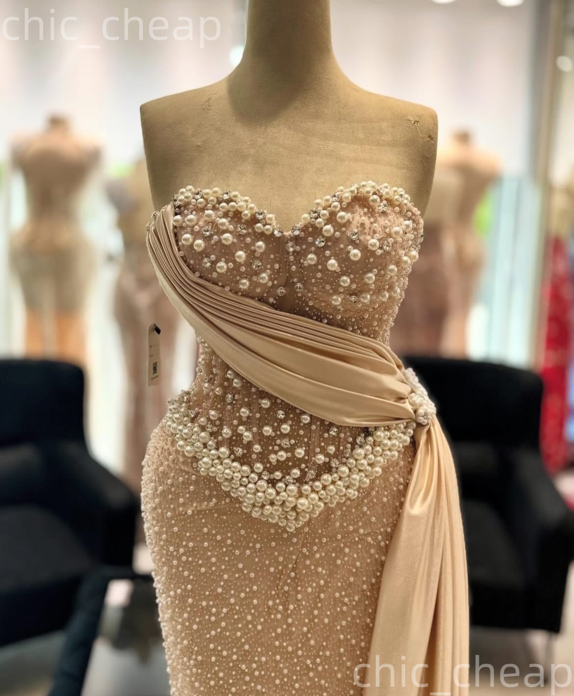 Aso Ebi 2026 Champagne Sheath Prom Dresses Pearls Crystals Sequined Evening Formal Party Second Birthday Engagement Gowns Dress For Special Occasions