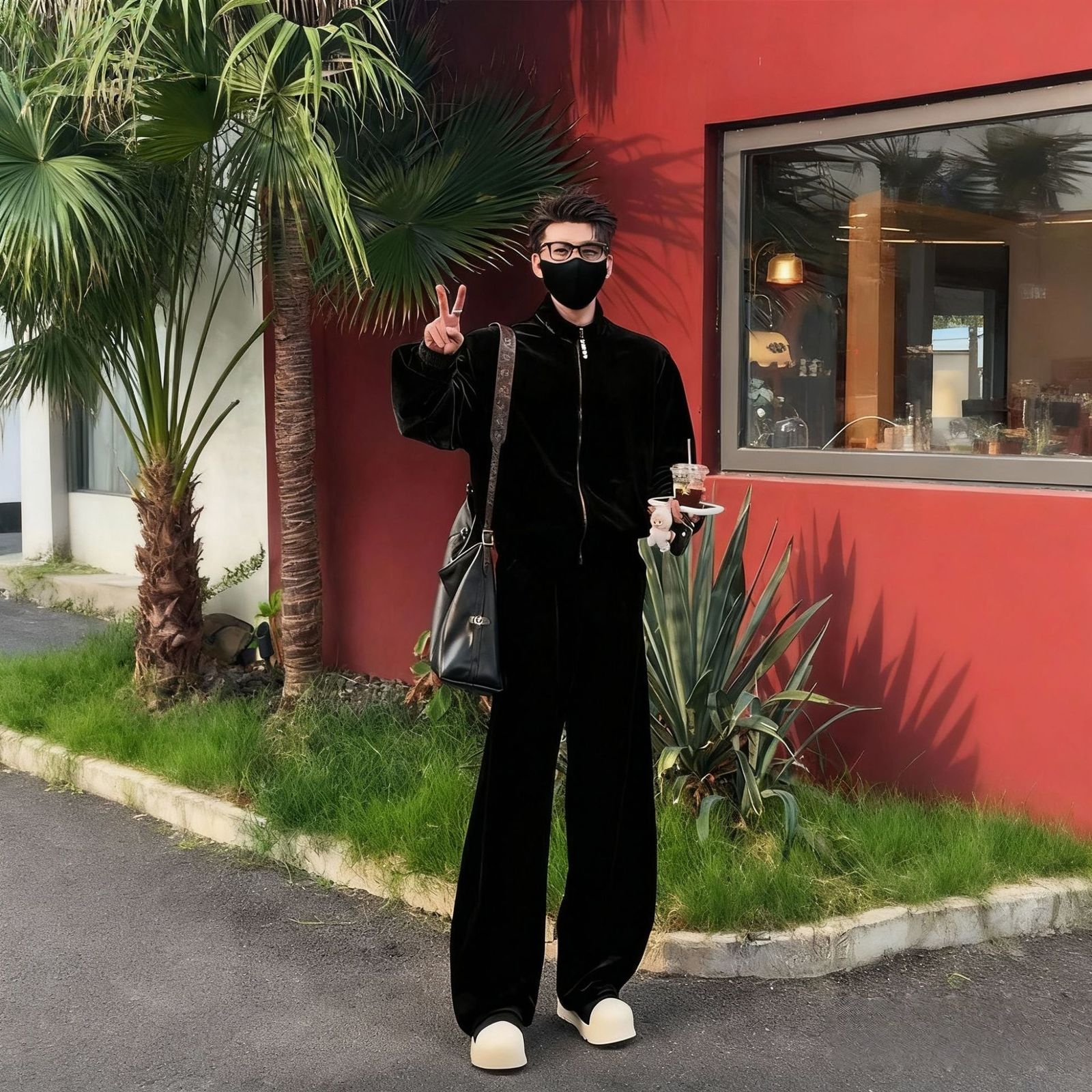 Autumn HighEnd Velvet Stand Collar Jacket Set for Men Light Simple Loose Casual Coat and Pants 241204