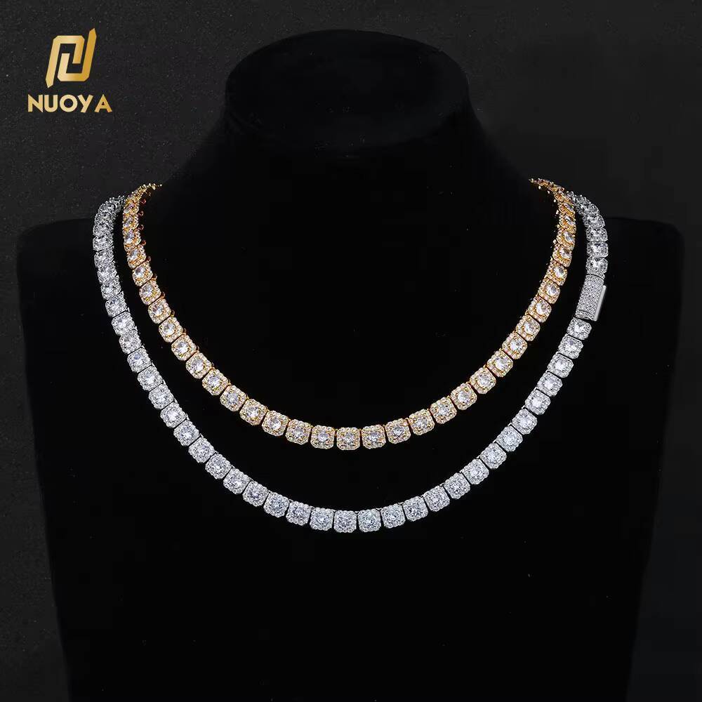 NUOYA Luxury Tennis Chain for Women 7mm Cluster Design Necklace Gold Silver Plated Iced Out Zircon Shiny Hip Hop Jewelry