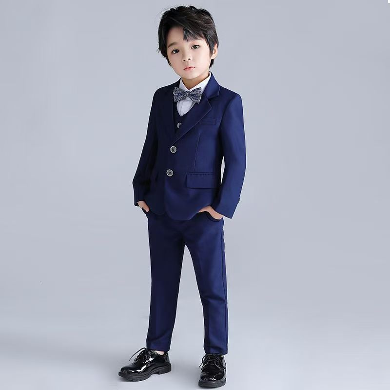 Children Shiny Blue Suit For Wedding Boys Formal Ceremony Tuxedo Dress Teenager Kids Pograph Blazer Party Performance Costume 240626