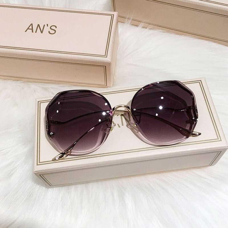 new fashion frameless cut edge for women multishape metal curved temples internet celebrity street style sun protection sunglasses