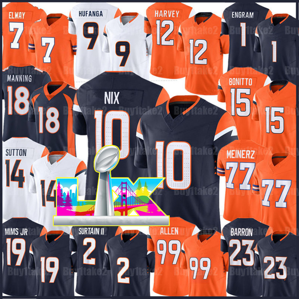 Bo Nix Patrick Surtain II RJ Harvey Football Jersey John Elway Marvin Mims Jr Courtland Sutton Nik Bonitto Zach Allen Hufanga Broncoss Peyton Manning Jarrett Stidham