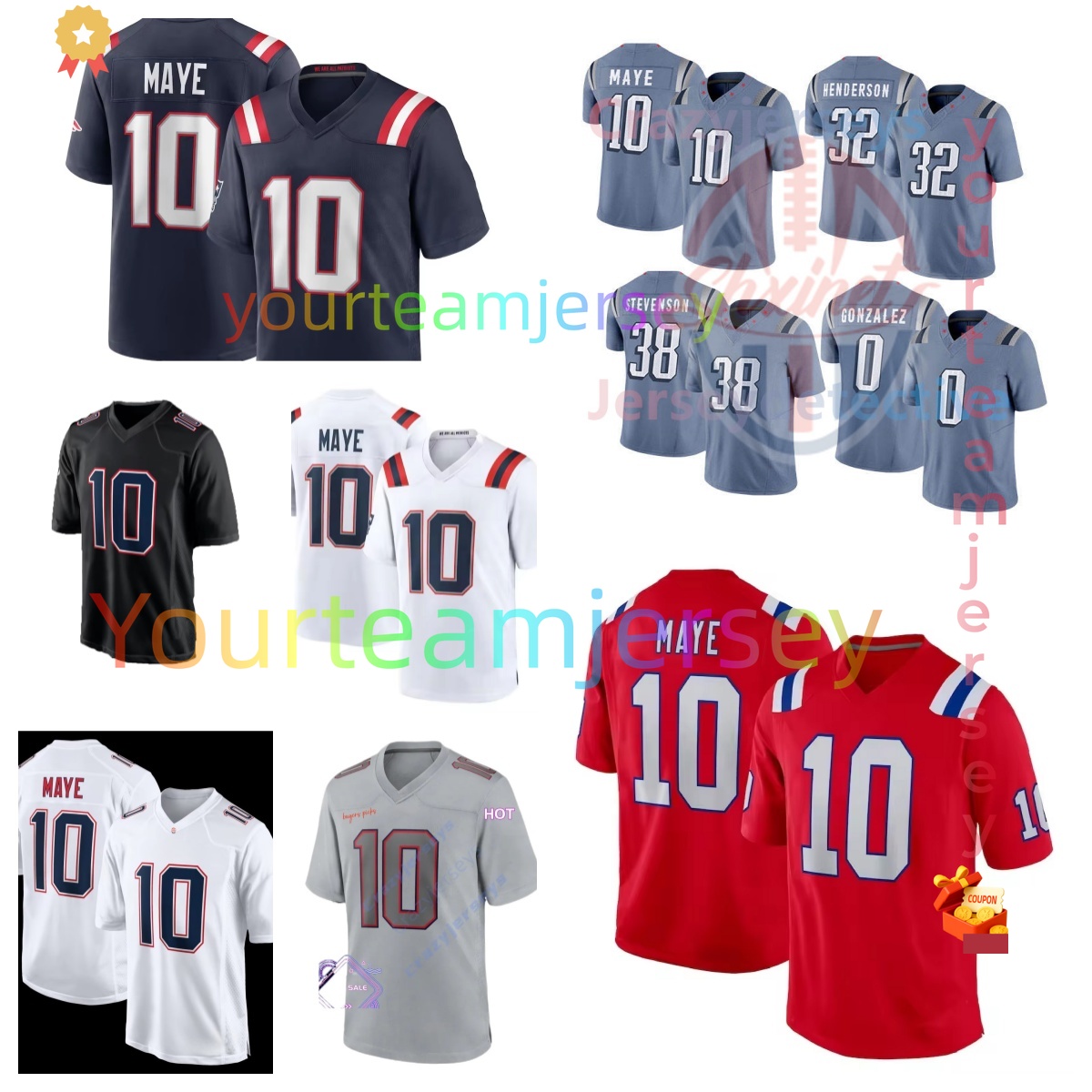 shxinet Personalized Custom Jersey 2025 Competition Jersey Drake, Maye10 Raymond Ray, Stevenson Hunter, Henry Jaranitava, Steffen Diggs, Christian Gonzalez, Brady