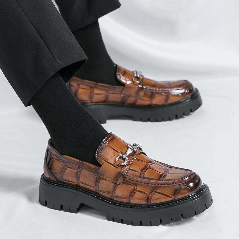 Plus Size Men's British Style Business Low Casual Loafers Fashion Thick Sole Metal Buckle Slip-On Lazy Shoes