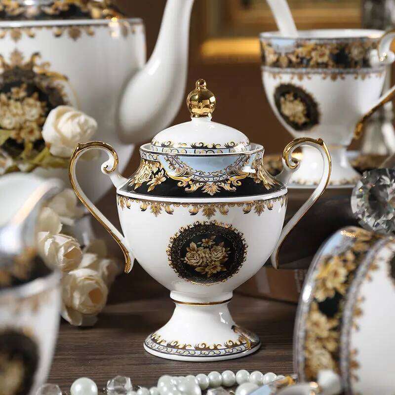 Bone China Coffee and Saucer British Court Teapot Milk Jar Sugar Tank Ceramic Afternoon Tea Flowertea Cup Party Drinkware