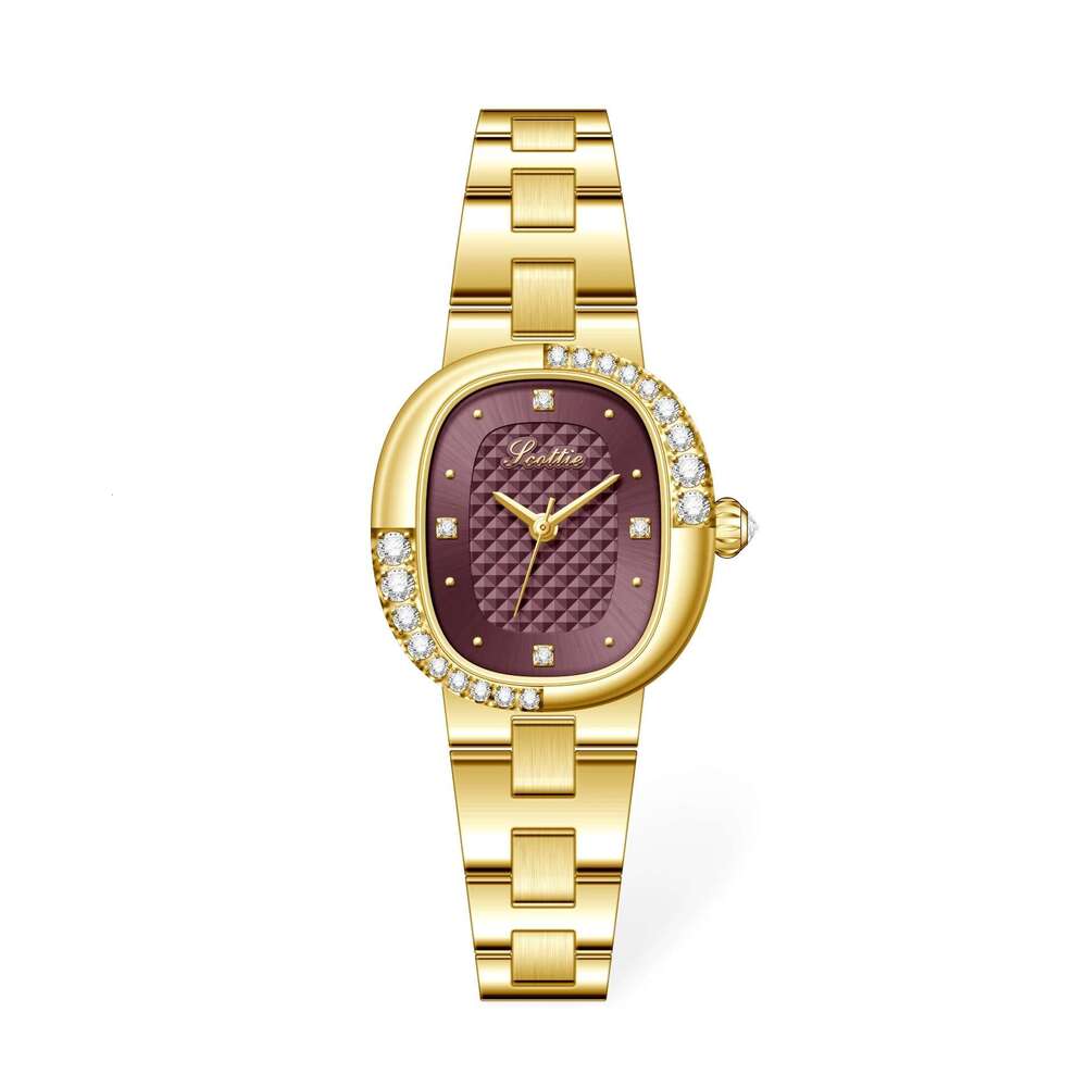 With Box Design Manufacturer Supply Dainty Oval Diamond-Studded Diamond Small Gold Bean Steel Band Watch Free gift