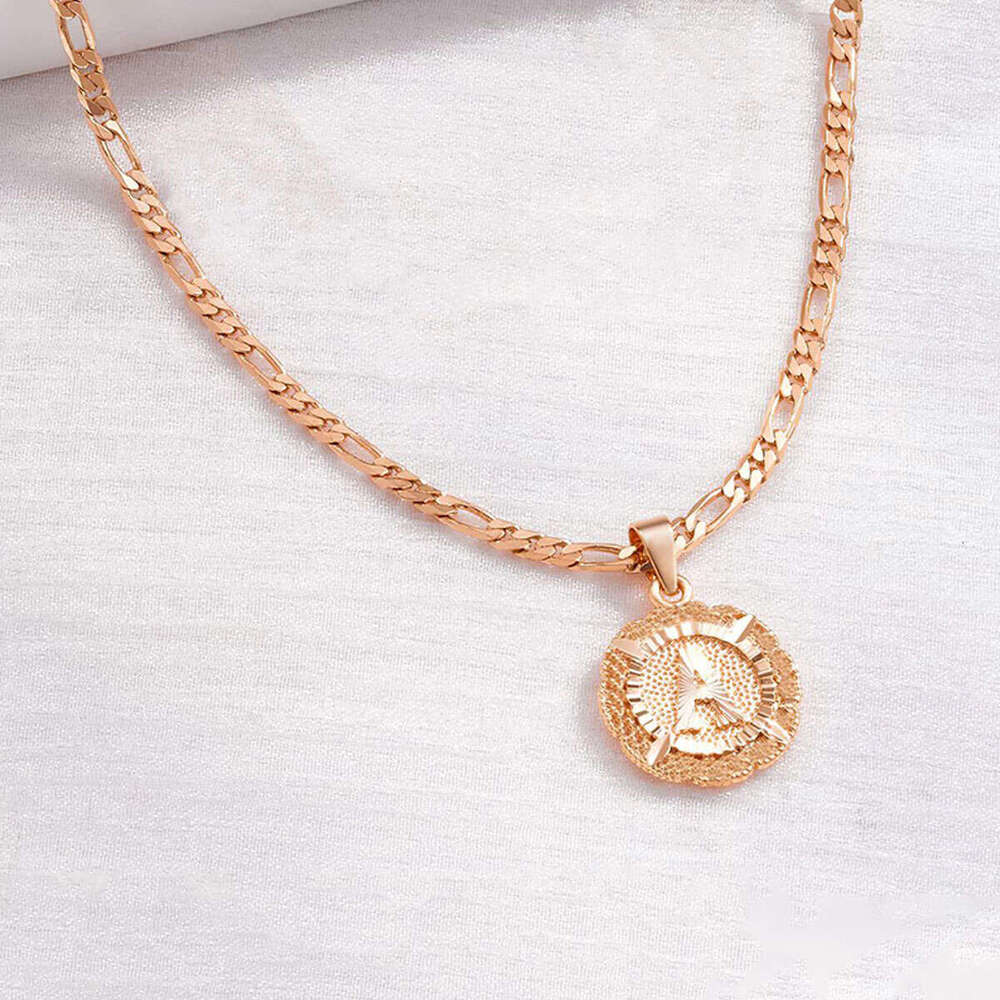 Cross-Border European and American Alloy Letter Pendant Round Lace Accessories Jewelry Women's Collarbone Necklace Wholesale