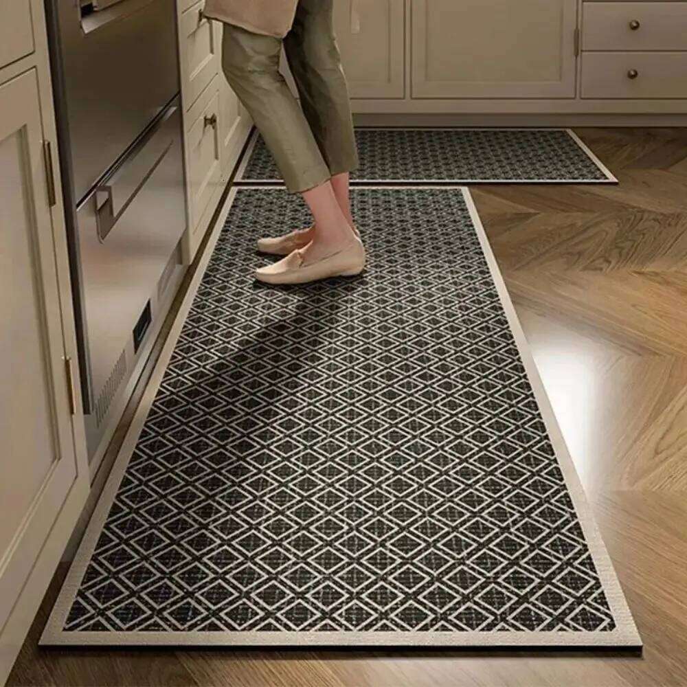 Carpet Kitchen Diatomite Black Grid Pattern Modern Simple Style Easy Maintain Highly Absorbent Dirt Resistant Home Decor