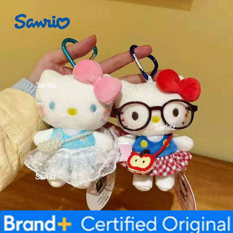 Sanrio New Cartoon Bow Kitty Keychains Cute Kitten Dress High Quality Plush Toy Doll Girl Backpack Pendant Car Decoration Gift H260105