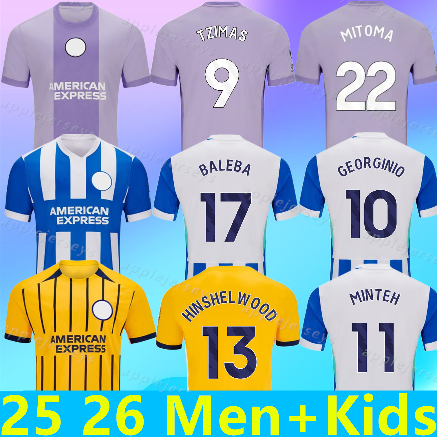 2025 2026 Brighton 25 26 SOCCER JERSEYS home away BALEBA HINSHELWOOD TZIMAS 9 GEORGINIO 10 MINTEH 11 VAN HECKE MITOMA 22 MAN FAN KIDS JERSEY FOOTBALL SHIRTS set THIRD 3R