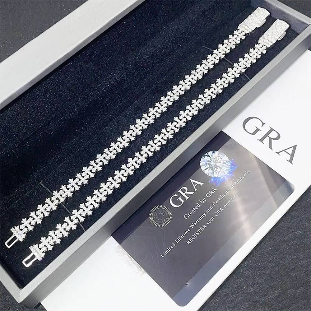 8mm Cross Cuban Chain Vvs Moissanite Hop Bracelet 925 Silver For Men And Women Cross Cuban Bracelet For Men And Women