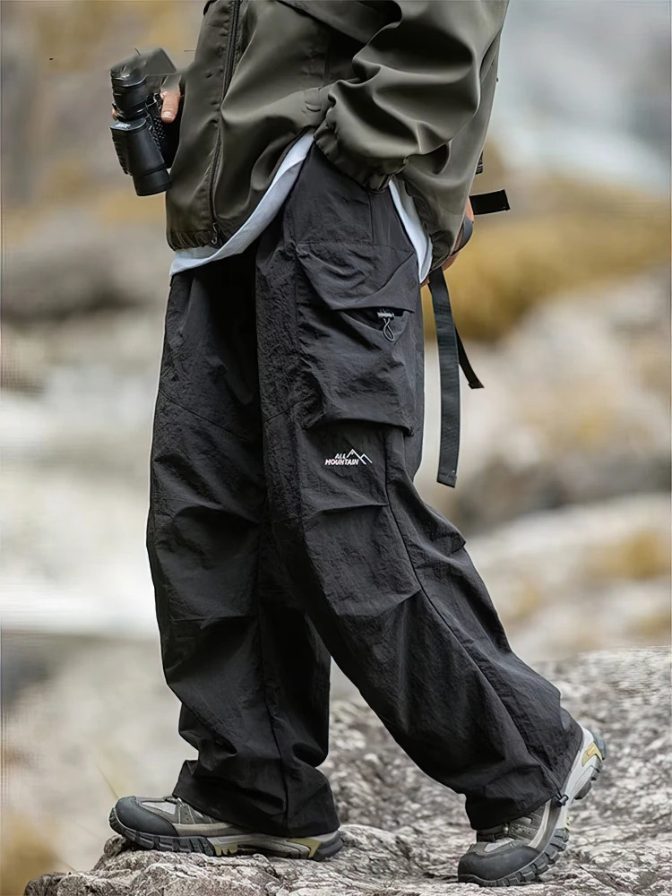 Spring Summer Baggy Cargo Hiking Pants Men Waterproof Casual Sport Jogging Parachute Pants Outdoor Wide leg Trousers 260121