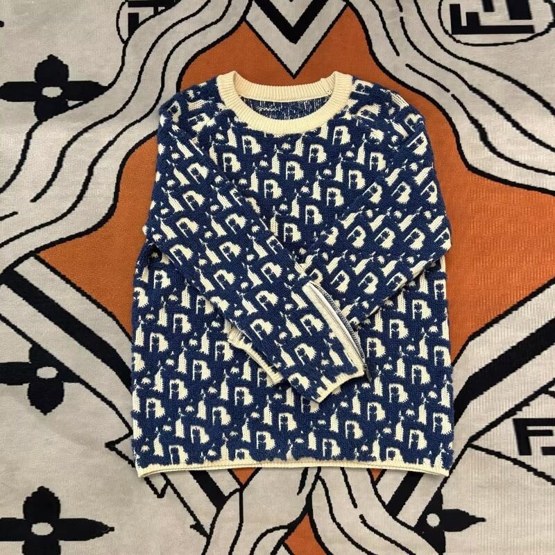 2025 Autumn Winter High-end Printed Jacquard Old Flower Zipper Sleeve Long-sleeved Knitwear Men and Women Light Luxury Sweater Base Shirt