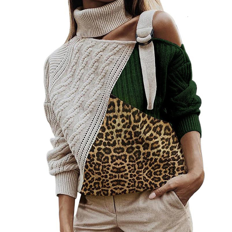 2024 Autumn Winter Sweater Ladies fashion Leopard Stitching Knitwear Womens Sweater 201017