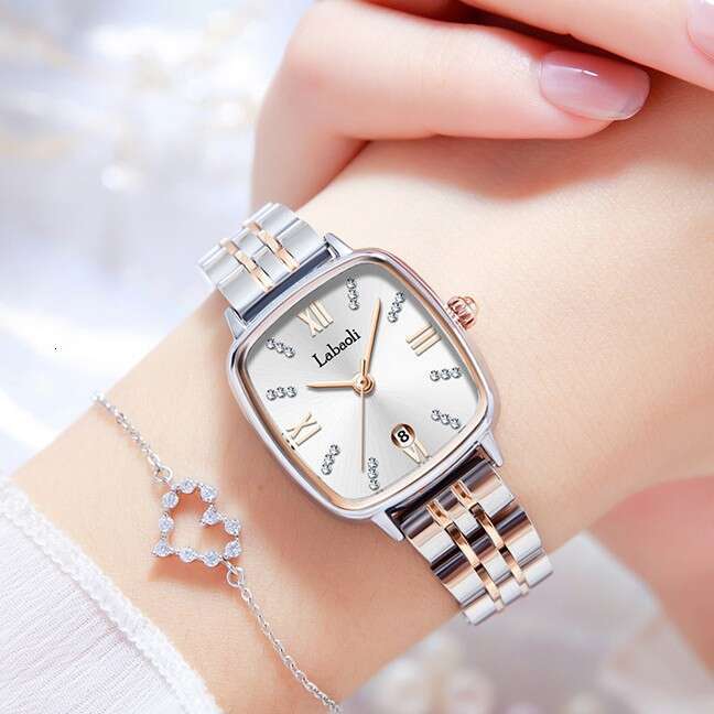 With Box Labaoli New Square Steel Strap Women's Watch with Dainty Calendar for Design Free gift